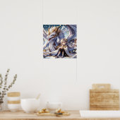 Anime Girl und White and Gold Dragon Poster (Küche)