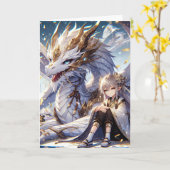 Anime Girl und White and Gold Dragon zum Geburtsta Karte (Gelbe Blume)