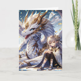 Anime Girl und White and Gold Dragon zum Geburtsta Karte