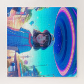 Anime Girl unter einem UFO in der Stadt Puzzle (Horizontal)