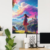 Anime Girl Views Vista Poster (Heimbüro)