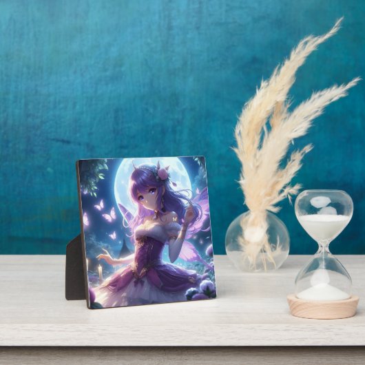 Anime Girl Violet Butterfly Wing Moon Fairy Fotoplatte (InSitu)