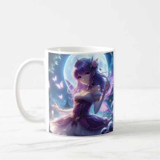 Anime Girl Violet Butterfly Wing Moon Fairy Kaffeetasse (Links)