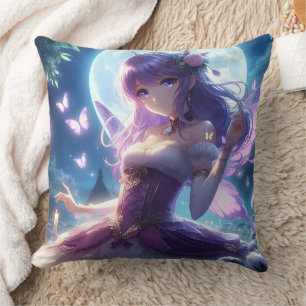 Anime Girl Violet Butterfly Wing Moon Fairy Kissen