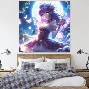 Anime Girl Violet Butterfly Wing Moon Fairy Leinwanddruck