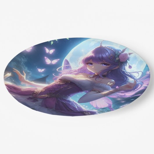 Anime Girl Violet Butterfly Wing Moon Fairy Pappteller (Schrägansicht)