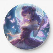 Anime Girl Violet Butterfly Wing Moon Fairy Pappteller (Vorderseite)