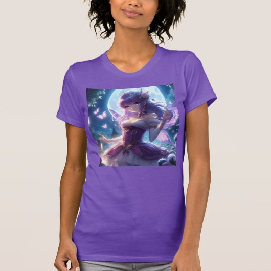 Anime Girl Violet Butterfly Wing Moon Fairy T-Shirt (Vorderseite)