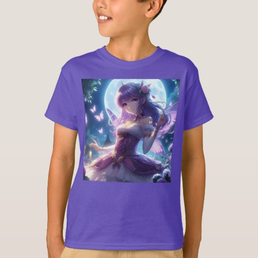 Anime Girl Violet Butterfly Wing Moon Fairy T-Shirt (Vorderseite)