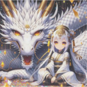 Anime Girl Warrior und Dragon Ai Art Aufkleber (Vorderseite)