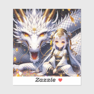 Anime Girl Warrior und Dragon Ai Art Aufkleber