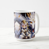 Anime Girl Warrior und Dragon Ai Art Kaffeetasse (VorderseiteRechts)