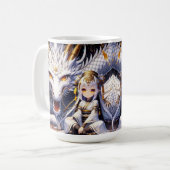 Anime Girl Warrior und Dragon Ai Art Kaffeetasse (Vorderseite Links)
