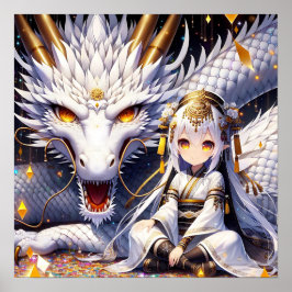 Anime Girl Warrior und Dragon Ai Art Poster