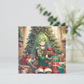 Anime Girl Weihnachtsflachkarte (Stehend Vorderseite)