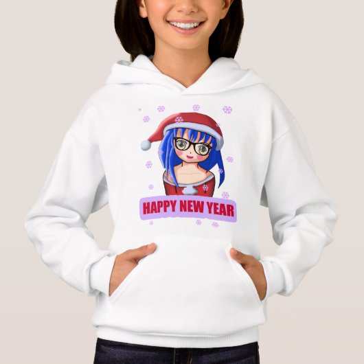 Anime Girl Weihnachtsmannmütze Hoodie (Vorderseite)