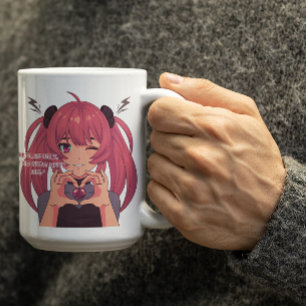 Anime Girl Winking & Finger Heart Kaffeetasse