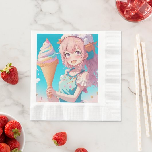 Anime Girl with Whimsical Ice Cream Cone Birthday Serviette (Beispiel)