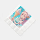 Anime Girl with Whimsical Ice Cream Cone Birthday Serviette (Ecke)