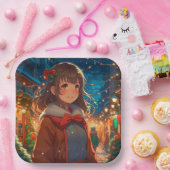 Anime Girl zu Weihnachten oder Silvester Pappteller (Party)