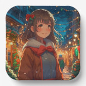 Anime Girl zu Weihnachten oder Silvester Pappteller (Vorderseite)