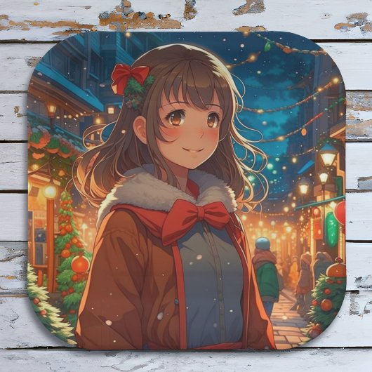 Anime Girl zu Weihnachten oder Silvester Pappteller
