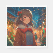 Anime Girl zu Weihnachten oder Silvester Serviette (Vorderseite)