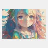 Anime Girls Colorful Birthday Geschenkpapier Set (Vorderseite)