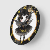 Anime Girls Kawaii Goth Chibi Decor Black Gold Runde Wanduhr (Winkel)