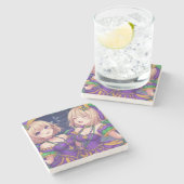 Anime Girls Mardi Gras Steinuntersetzer (Seitenansicht)