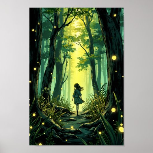 Anime-Glühwürmchen-Wald-Abend-Wandkunst Poster (Vorne)
