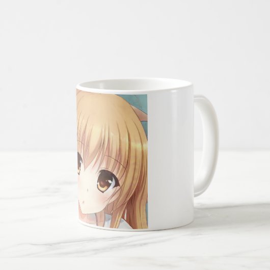 Anime goldhaarige Mädchen bernsteinfarbene Augen ü Kaffeetasse (VorderseiteRechts)