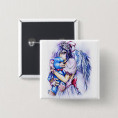 Anime Gothic Pink Angel Girl with Teddy Button (Vorne & Hinten)