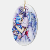 Anime Gothic Pink Angel Girl with Teddy Keramik Ornament (Links)