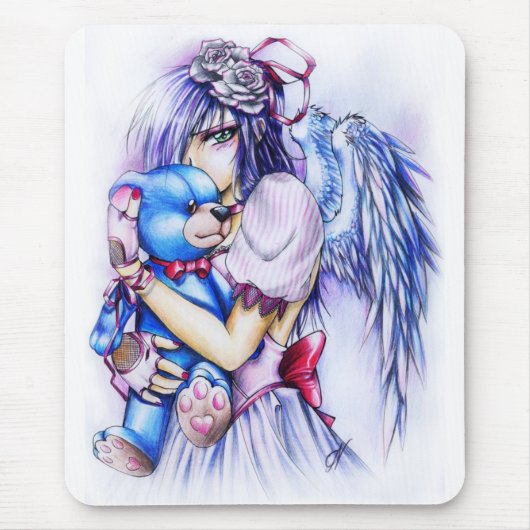 Anime Gothic Pink Angel Girl with Teddy Mousepad (Vorne)