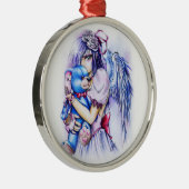 Anime Gothic Pink Angel Girl with Teddy Silbernes Ornament (Rechts)