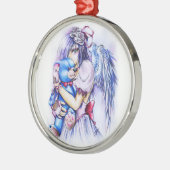 Anime Gothic Pink Angel Girl with Teddy Silbernes Ornament (Links)
