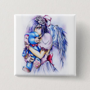 Anime Gothic Pink Engel Mädchen Mit Teddy Button