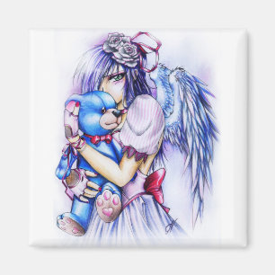 Anime Gothic Pink Engel Mädchen Mit Teddy Magnet