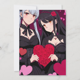 Anime Gothic Valentine's Red Hearts Feiertagskarte