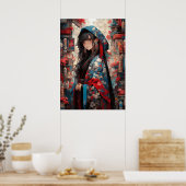 Anime Grace of the Sakura: Elegant im Kimono Poster (Küche)