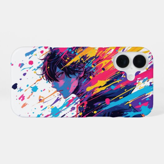Anime Graffiti Chaos — Farbexplosion iPhone 16 Hülle (Rückseite (Horizontal))
