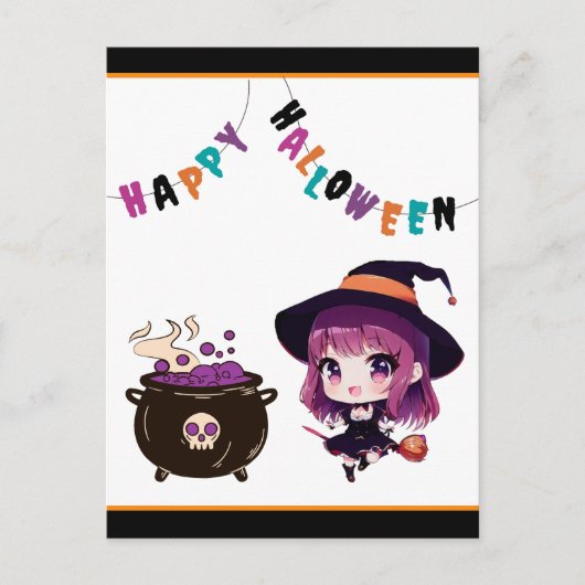 Anime/Halloween/Hexe/Fall-Flachbildschirm Feiertagspostkarte (Vorderseite)
