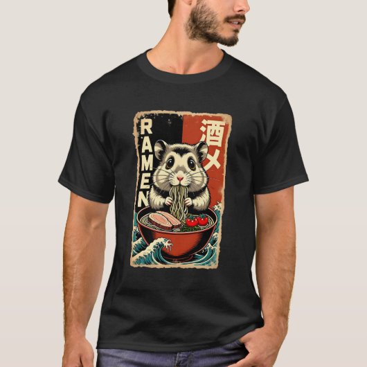 Anime Hamster Eating Ramen Japanese Cute & Funny K T-Shirt (Vorderseite)