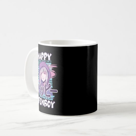Anime Happy Femboy mit Happy in japanisch - Niedli Kaffeetasse (Vorderseite Links)