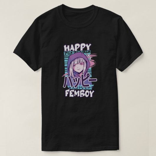 Anime Happy Femboy mit Happy in japanisch - Niedli T-Shirt (Design vorne)