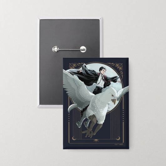 Anime HARRY POTTER™ Flight mit Buckbeak Button (Vorderseite/Rückseite)