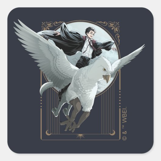 Anime HARRY POTTER™ Flug mit Buckbeak Quadratischer Aufkleber (Vorderseite)