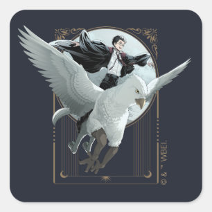 Anime HARRY POTTER™ Flug mit Buckbeak Quadratischer Aufkleber