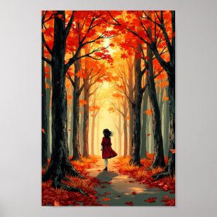 Anime-Herbstwald-Goldlicht-Wandkunst Poster